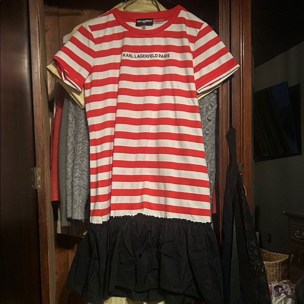 Karl Lagerfeld Red and White Striped Mini Dress